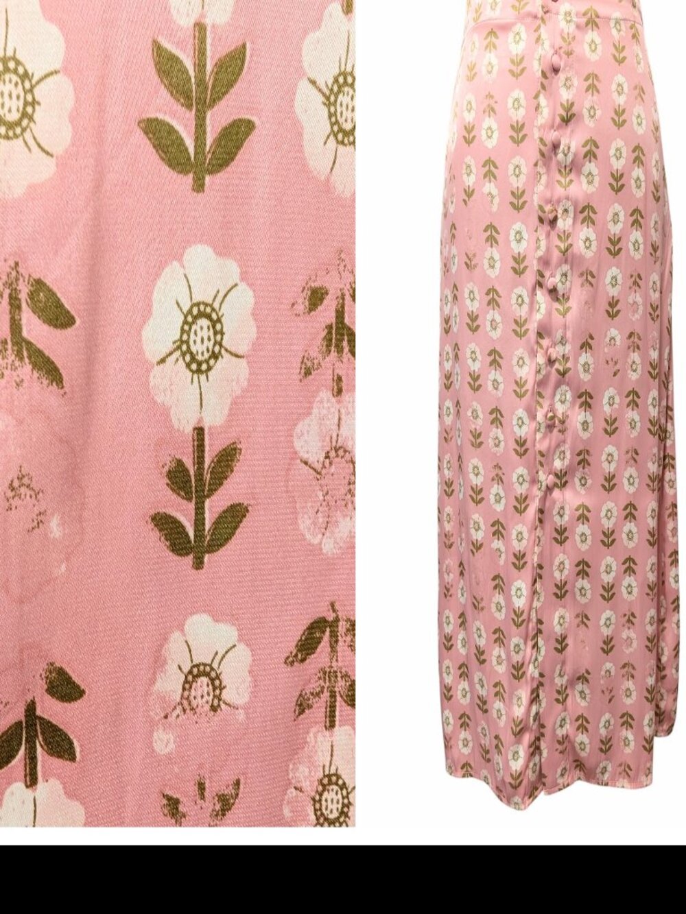 Free People Womens Size 4 Pink Analise Washed Floral Button Up Satin Midi Skirt